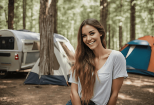 Frau auf Campingplatz